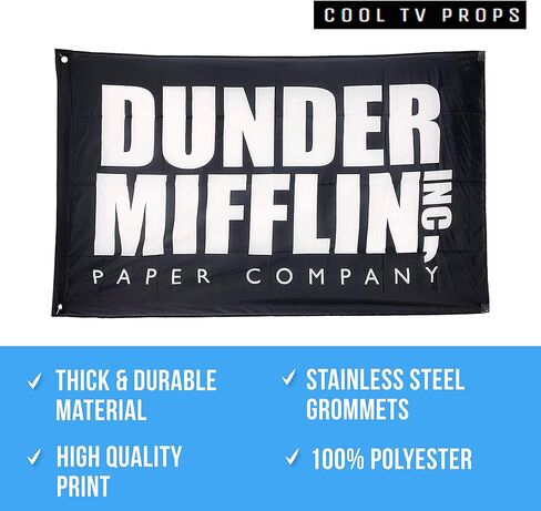 الدعائم التلفزيونية الرائعة - علم Dunder Mifflin (5.5 بوصة × 8.3 بوصة) ولافتة (3'x5 بوصة) - بضائع عرض المكتب in Kuwait