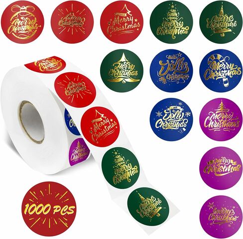 1000 قطعة من ملصقات عيد الميلاد المجيد، 12 تصميمًا ملصقات تزيين عطلة الشتاء ملصقات نابضة بالحياة لعيد الميلاد عرض مغلف ختم لوازم حفلات عيد الميلاد هدايا مع خط ثقب (1 بوصة لكل واحدة) in Kuwait