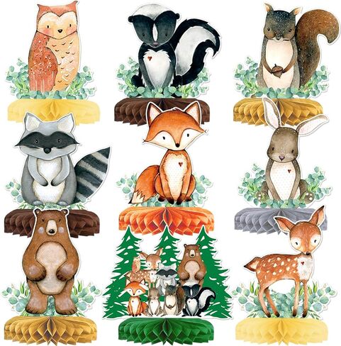 9 قطع زينة مركزية للطاولة بنمط حيوانات الغابة وحيوانات الغابة وحفلات استقبال المولود وديكورات عيد الميلاد بطابع الغابة وديكورات حفلات استقبال المولود الجديد in Kuwait