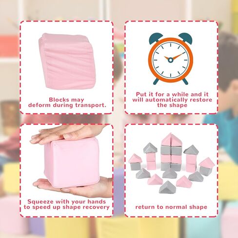 ZMCYER 24 قطعة من مكعبات الإسفنج للأطفال الصغار، مكعبات إسفنجية ناعمة مقاس 9.9 سم ومكعبات مثلثة، مكعبات لعب ناعمة مع غطاء قابل للفصل وقابل للغسل للأطفال الصغار (رمادي ووردي) in Kuwait