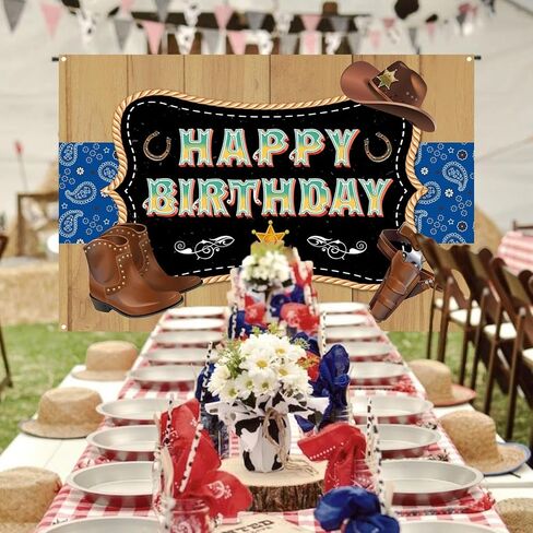 Wild West Cowboy Happy Birthday Party Photo Photography Prop Booth Background Banner Western Country Cowboy Party, Baby Shower Party, Western Themed Party Decorations 70.87x47.24in-BECKTEN in Saudi Arabia