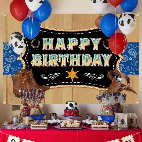 Wild West Cowboy Happy Birthday Party Photo Photography Prop Booth Background Banner Western Country Cowboy Party, Baby Shower Party, Western Themed Party Decorations 70.87x47.24in-BECKTEN in Saudi Arabia
