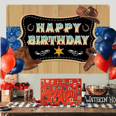 Wild West Cowboy Happy Birthday Party Photo Photography Prop Booth Background Banner Western Country Cowboy Party, Baby Shower Party, Western Themed Party Decorations 70.87x47.24in-BECKTEN in Saudi Arabia