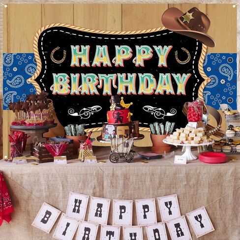 Wild West Cowboy Happy Birthday Party Photo Photography Prop Booth Background Banner Western Country Cowboy Party, Baby Shower Party, Western Themed Party Decorations 70.87x47.24in-BECKTEN in Saudi Arabia