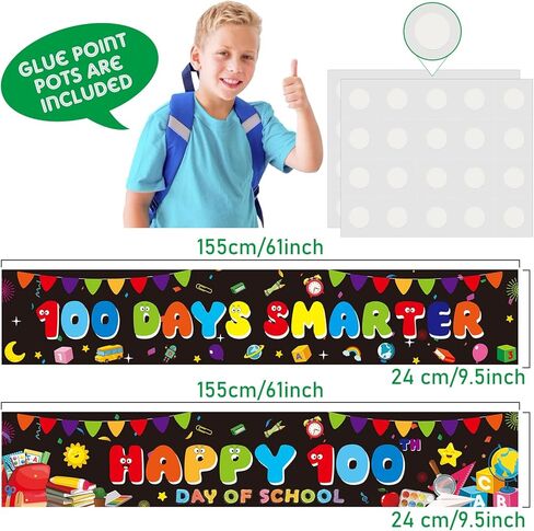 عبوتان من ديكورات لافتة المدرسة السعيدة 100 يوم، ملصق لافتة ساحة أكثر ذكاءً لمدة 100 يوم للأطفال الطلاب في مرحلة ما قبل المدرسة الابتدائية 100 يوم ديكورات للفصل الدراسي مع 40 نقطة صمغ in Kuwait