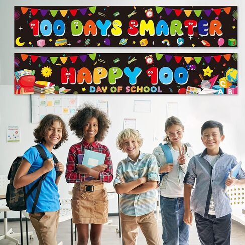 عبوتان من ديكورات لافتة المدرسة السعيدة 100 يوم، ملصق لافتة ساحة أكثر ذكاءً لمدة 100 يوم للأطفال الطلاب في مرحلة ما قبل المدرسة الابتدائية 100 يوم ديكورات للفصل الدراسي مع 40 نقطة صمغ in Kuwait