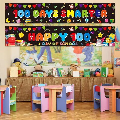 عبوتان من ديكورات لافتة المدرسة السعيدة 100 يوم، ملصق لافتة ساحة أكثر ذكاءً لمدة 100 يوم للأطفال الطلاب في مرحلة ما قبل المدرسة الابتدائية 100 يوم ديكورات للفصل الدراسي مع 40 نقطة صمغ in Kuwait