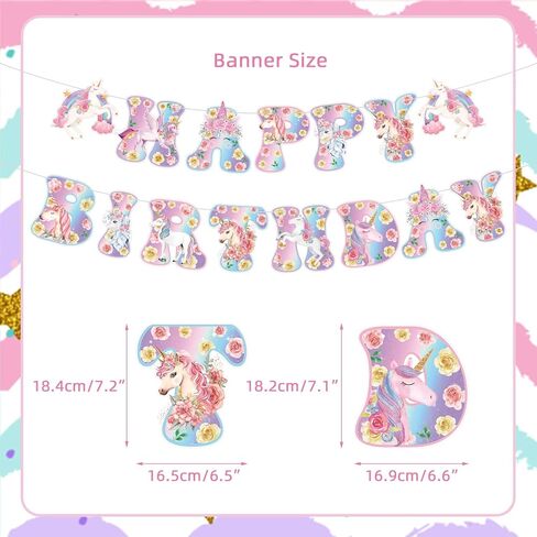 NICOWARM Rainbow Floral Unicorn Decoration Set for Birthday Party, Unicorn Birthday Party Supplies for Girls Includes Floral Cloud Theme Pre-assembled Banner, Hanging Swirl, Honeycomb Centerpiece in Kuwait