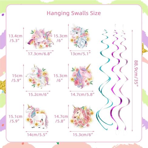 NICOWARM Rainbow Floral Unicorn Decoration Set for Birthday Party, Unicorn Birthday Party Supplies for Girls Includes Floral Cloud Theme Pre-assembled Banner, Hanging Swirl, Honeycomb Centerpiece in Kuwait