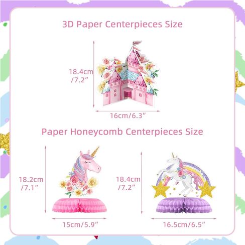NICOWARM Rainbow Floral Unicorn Decoration Set for Birthday Party, Unicorn Birthday Party Supplies for Girls Includes Floral Cloud Theme Pre-assembled Banner, Hanging Swirl, Honeycomb Centerpiece in Kuwait