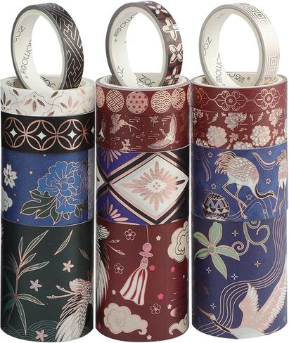 VIPITH Washi Tape,15 Rolls 8/10/15/30/50mm Wide Washi Masking Tape Set with Four Tape Sub-mounting Boards,Decorative for Craft,Kids,Scrapbook, Arts, DIY Crafts,Card/Gift Wrapping in Kuwait