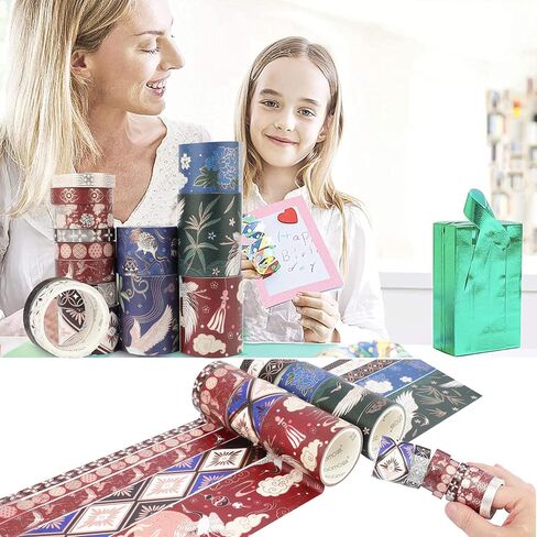 VIPITH Washi Tape,15 Rolls 8/10/15/30/50mm Wide Washi Masking Tape Set with Four Tape Sub-mounting Boards,Decorative for Craft,Kids,Scrapbook, Arts, DIY Crafts,Card/Gift Wrapping in Kuwait