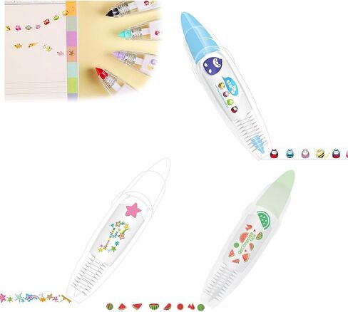 HYOIIO 3 قطع قلم شريط جيب - DIY حيوانات لطيفة اضغط على قلم تزيين، 2023 شريط واشي تصحيح جديد لأظرف القصاصات الثابتة in Kuwait