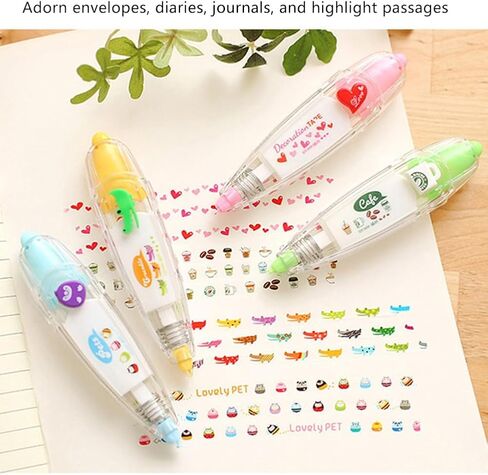 HYOIIO 3 قطع قلم شريط جيب - DIY حيوانات لطيفة اضغط على قلم تزيين، 2023 شريط واشي تصحيح جديد لأظرف القصاصات الثابتة in Kuwait