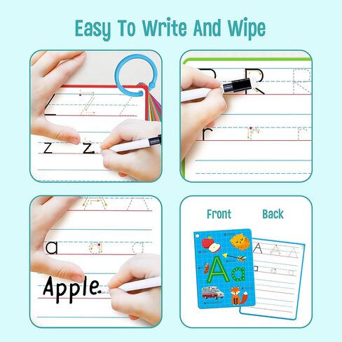 31 PCS Alphabet Flash Cards, Double-Sided Printing Dry Erase Letters Sight Words and Number Learning Cards Letter Tracing Practice Cards for Preschool, Kindergarten (2 Reclosable Rings & 2 Markers) in Saudi Arabia