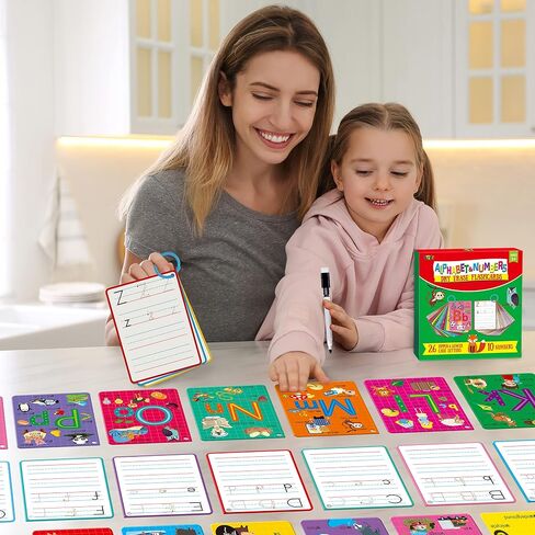 31 PCS Alphabet Flash Cards, Double-Sided Printing Dry Erase Letters Sight Words and Number Learning Cards Letter Tracing Practice Cards for Preschool, Kindergarten (2 Reclosable Rings & 2 Markers) in Saudi Arabia