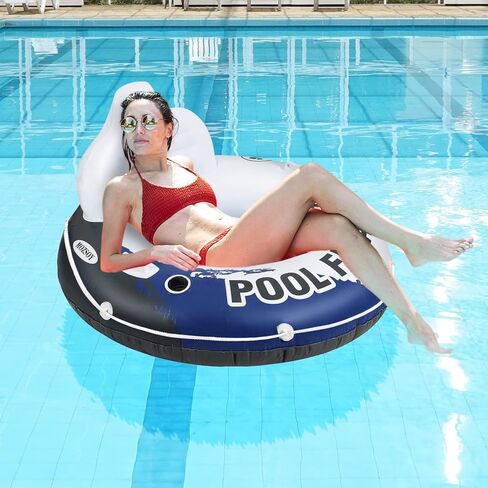 【2 Pack】 Pool Floats River Raft Inflatable Tube 53 "Large Diameter, Water Float to Lounge Above Lake and River, Outdoor Water Tube Sport Fun, Recreational Use, Two Grip Handles, Cup Holder, Grab Rope in Kuwait