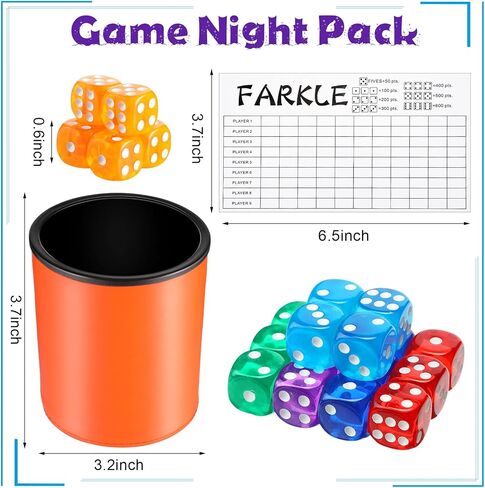 Zhanmai 6 Pcs Dice Cup for Farkle Game PU Leather Cup of Dice Dice Stacking Cup with 36 Colorful Dice 6 Farkle Scorecards Dice Set for Yahtzee Dice Games Family Party Supplies in Saudi Arabia