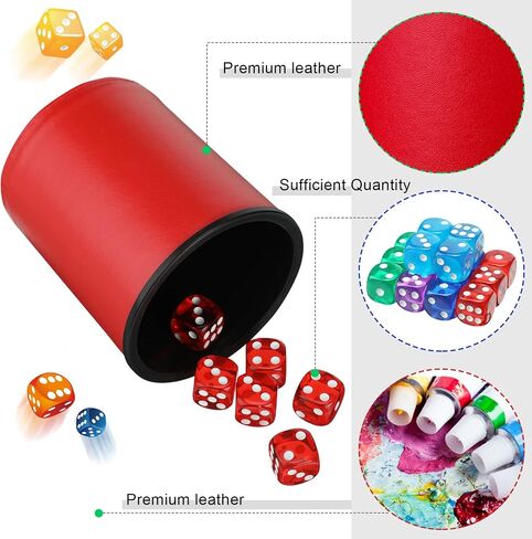 Zhanmai 6 Pcs Dice Cup for Farkle Game PU Leather Cup of Dice Dice Stacking Cup with 36 Colorful Dice 6 Farkle Scorecards Dice Set for Yahtzee Dice Games Family Party Supplies in Saudi Arabia
