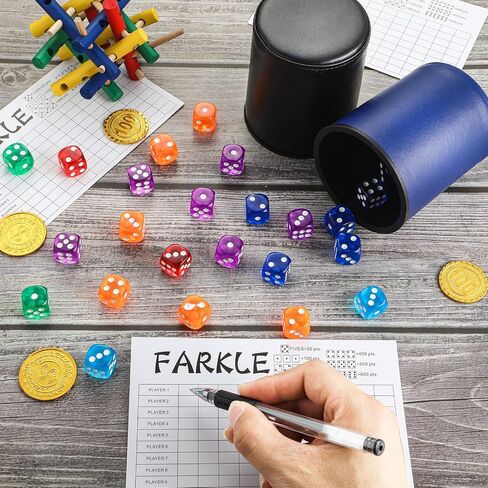 Zhanmai 6 Pcs Dice Cup for Farkle Game PU Leather Cup of Dice Dice Stacking Cup with 36 Colorful Dice 6 Farkle Scorecards Dice Set for Yahtzee Dice Games Family Party Supplies in Saudi Arabia