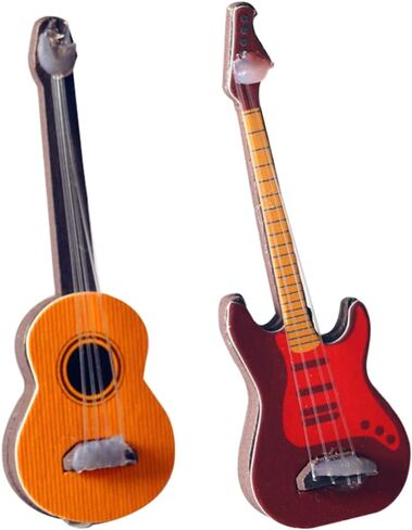 قطعتان من نموذج جيتار مصغر من توياندونا، آلة موسيقية مصغرة لبيت الدمى، جيتار كهربائي خشبي، زخارف موسيقية صغيرة، ديكور منزلي in Kuwait