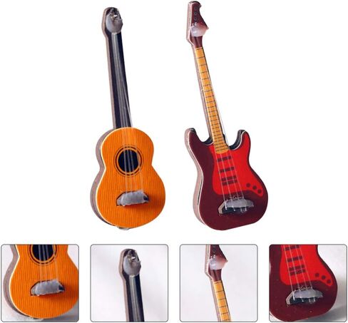 قطعتان من نموذج جيتار مصغر من توياندونا، آلة موسيقية مصغرة لبيت الدمى، جيتار كهربائي خشبي، زخارف موسيقية صغيرة، ديكور منزلي in Kuwait