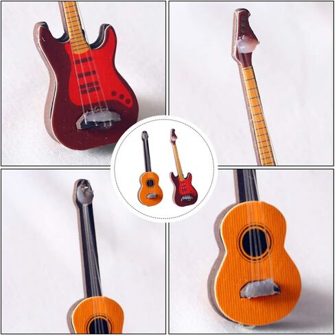 قطعتان من نموذج جيتار مصغر من توياندونا، آلة موسيقية مصغرة لبيت الدمى، جيتار كهربائي خشبي، زخارف موسيقية صغيرة، ديكور منزلي in Kuwait