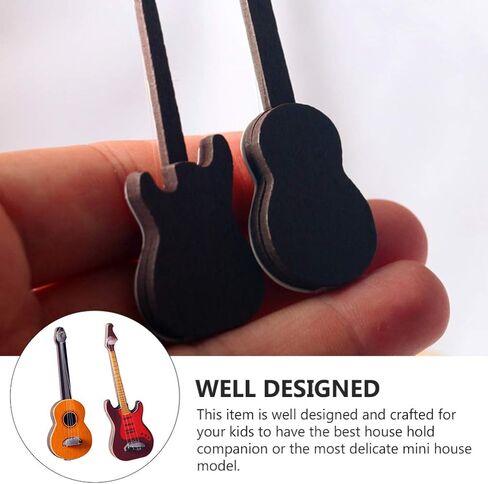 قطعتان من نموذج جيتار مصغر من توياندونا، آلة موسيقية مصغرة لبيت الدمى، جيتار كهربائي خشبي، زخارف موسيقية صغيرة، ديكور منزلي in Kuwait