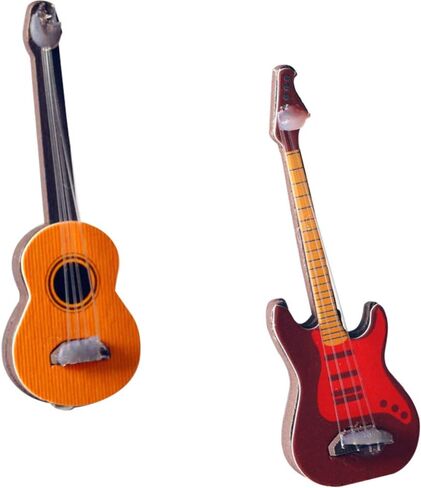قطعتان من نموذج جيتار مصغر من توياندونا، آلة موسيقية مصغرة لبيت الدمى، جيتار كهربائي خشبي، زخارف موسيقية صغيرة، ديكور منزلي in Kuwait