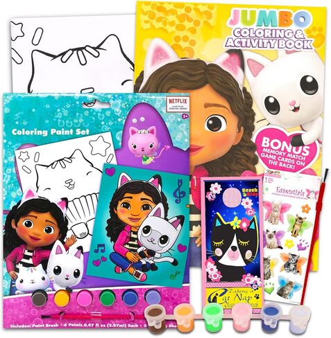 مجموعة طلاء ملصقات بيت الدمى من غابي - حزمة مع مجموعة طلاء بيت الدمى من غابي، وكتاب تلوين بيت الدمى من غابي، والملصقات، والمزيد | لوازم حفلات بيت الدمى من غابي in Kuwait