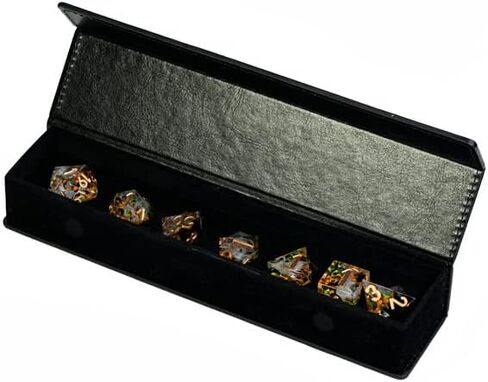 مجموعة النرد DND الحادة المتوهجة في الخريف الداكن مع صندوق النرد الجلدي | للأبراج المحصنة والتنينات، D&D، الحافة الحادة، نرد الراتنج متعدد السطوح D20، هدايا الزنزانات والتنينات، الملحقات in Kuwait