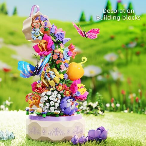 ميزيوندي مجموعة بناء صندوق دوار للموسيقى، مجموعة بناء الزهور - مع ضوء، عيد الحب، هدية عيد الميلاد، مجموعات بناء نباتات الحديقة in Kuwait