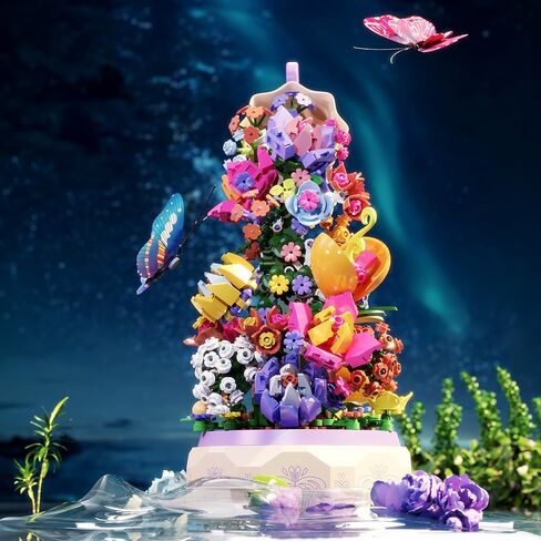 ميزيوندي مجموعة بناء صندوق دوار للموسيقى، مجموعة بناء الزهور - مع ضوء، عيد الحب، هدية عيد الميلاد، مجموعات بناء نباتات الحديقة in Kuwait