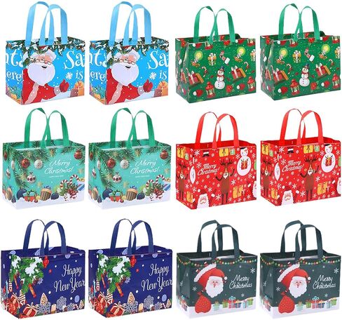 12 قطعة من حقائب هدايا عيد الميلاد للعائلات والأصدقاء، حقائب جودي كبيرة مقاس 12.6 بوصة × 9.8 بوصة × 6.7 بوصة، وحقيبة يد هدايا سانتا كلوز غير منسوجة، وحقائب هدايا الحفلات، وحقائب هدايا عيد الميلاد متعددة الاستخدام وحقائب الدمى للأطفال in Kuwait