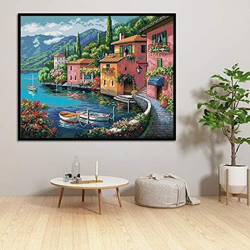 جوي سنداي مجموعة خياطة متقاطعة 11 قيراط مختومة مجموعة كاملة من التطريز للمبتدئين بنمط مطبوع مسبقًا - منزل ملون باي ذا ووتر in Kuwait