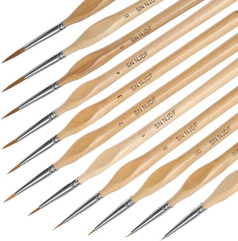 اس ان ان جيه دي اف مجموعة فرش طلاء دقيقة - 11 فرشاة مصغرة للرسم الفني وصنع النماذج - اكريليك، الوان مائية، زيت، وورهامر 40 قيراط in Kuwait