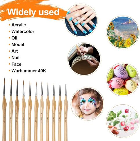 اس ان ان جيه دي اف مجموعة فرش طلاء دقيقة - 11 فرشاة مصغرة للرسم الفني وصنع النماذج - اكريليك، الوان مائية، زيت، وورهامر 40 قيراط in Kuwait