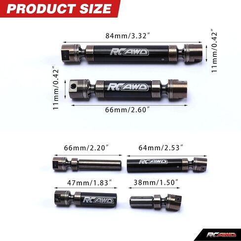 RCAWD 2pcs Center Driveshafts Slider Drive Shafts 66-76mm 84-105mm for RC 1/18 Axial UTB18 Capra Upgrade Parts (Black) in Saudi Arabia