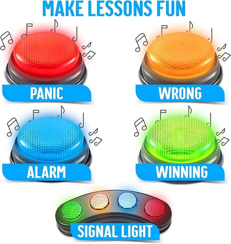 IQ تويز مجموعة صفارات عرض العاب الضوء والصوت مكونة من 8 قطع، صفارات للأسئلة والاجابات، صفارات لعروض الالعاب، مسابقات الفصل الدراسي وليلة الالعاب العائلية، 4 قضبان اضاءة و4 صفارات العاب فردية in Kuwait