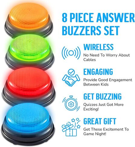 IQ تويز مجموعة صفارات عرض العاب الضوء والصوت مكونة من 8 قطع، صفارات للأسئلة والاجابات، صفارات لعروض الالعاب، مسابقات الفصل الدراسي وليلة الالعاب العائلية، 4 قضبان اضاءة و4 صفارات العاب فردية in Kuwait