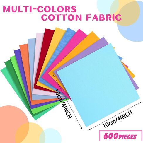 600 Pcs 4 x 4 Inch Solid Color Cotton Fabric Square Quilting Patchwork Fabric Pre Cut Multi Color Quilting Fabric Bundles for DIY Crafts Cloths Accessory in Saudi Arabia