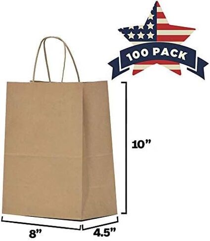 Qutuus 10x5x13 Kraft Paper Bags 100 Pcs Kraft Shopping Bags, Paper Gift Bags for Retail, Merchandise, Recycled Bulk Paper Sacks, Brown Paper Bags with Handles Bulk in Kuwait