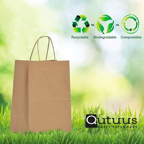 Qutuus 10x5x13 Kraft Paper Bags 100 Pcs Kraft Shopping Bags, Paper Gift Bags for Retail, Merchandise, Recycled Bulk Paper Sacks, Brown Paper Bags with Handles Bulk in Kuwait