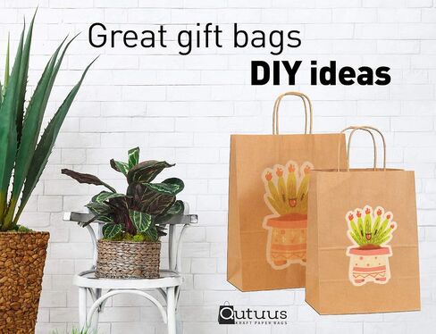 Qutuus 10x5x13 Kraft Paper Bags 100 Pcs Kraft Shopping Bags, Paper Gift Bags for Retail, Merchandise, Recycled Bulk Paper Sacks, Brown Paper Bags with Handles Bulk in Kuwait