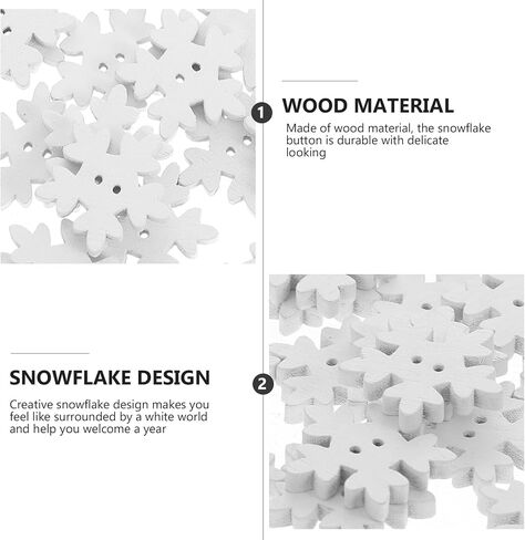 Milisten 50pcs Wood Snowflake Buttons, Christmas Snowflakes Buttons, White Wooden Snowflake Buttons, Christmas Snowflake Charms for Knitting Sewing DIY Scrapbook Crafts Xmas Decoration in Saudi Arabia