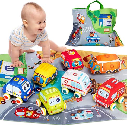 Car Toys for 1 Year Old Boy, Soft Baby Toys Set, Pull Back Car Vehicle Set Birthday Gifts Toys for Baby Toddlers Age 1 Year Old (7 Sets) in Saudi Arabia