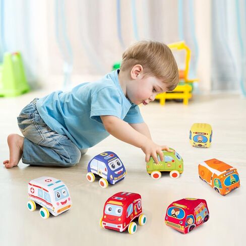 Car Toys for 1 Year Old Boy, Soft Baby Toys Set, Pull Back Car Vehicle Set Birthday Gifts Toys for Baby Toddlers Age 1 Year Old (7 Sets) in Saudi Arabia