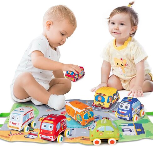 Car Toys for 1 Year Old Boy, Soft Baby Toys Set, Pull Back Car Vehicle Set Birthday Gifts Toys for Baby Toddlers Age 1 Year Old (7 Sets) in Saudi Arabia