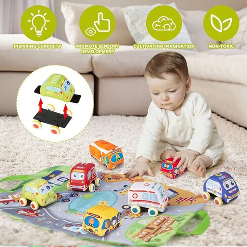 Car Toys for 1 Year Old Boy, Soft Baby Toys Set, Pull Back Car Vehicle Set Birthday Gifts Toys for Baby Toddlers Age 1 Year Old (7 Sets) in Saudi Arabia