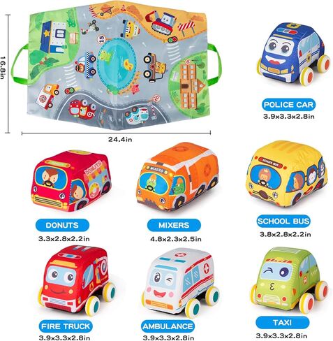 Car Toys for 1 Year Old Boy, Soft Baby Toys Set, Pull Back Car Vehicle Set Birthday Gifts Toys for Baby Toddlers Age 1 Year Old (7 Sets) in Saudi Arabia